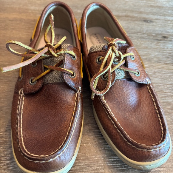 ⛵Sperry Top-Sider A/O 2-Eye Boat Shoes | Brown Leather & Knit Fabric  Women’s 8M - Picture 3 of 14
